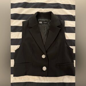 Zara Black Blazer Vest with Silver Accents